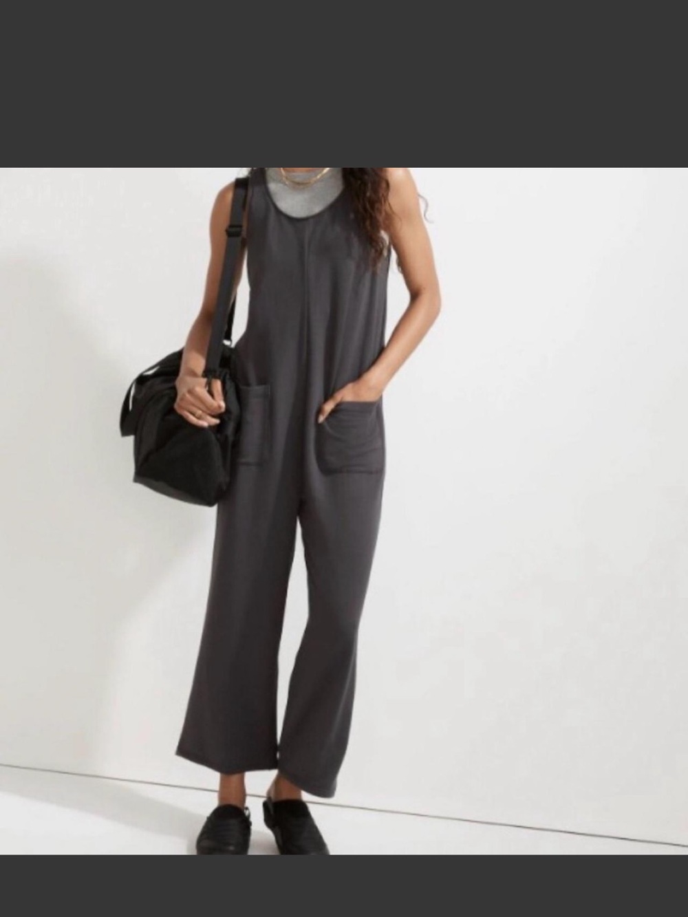 Madewell MWL Relaxed Fleece Pocket Wide-Leg Jumpsuit - Charcoal